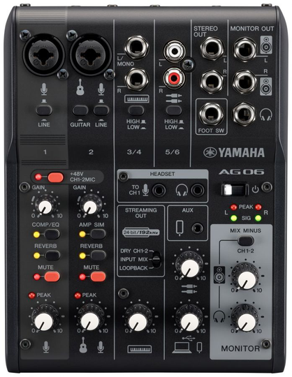 Yamaha AG06 MkII Live Streaming Mixer, musta